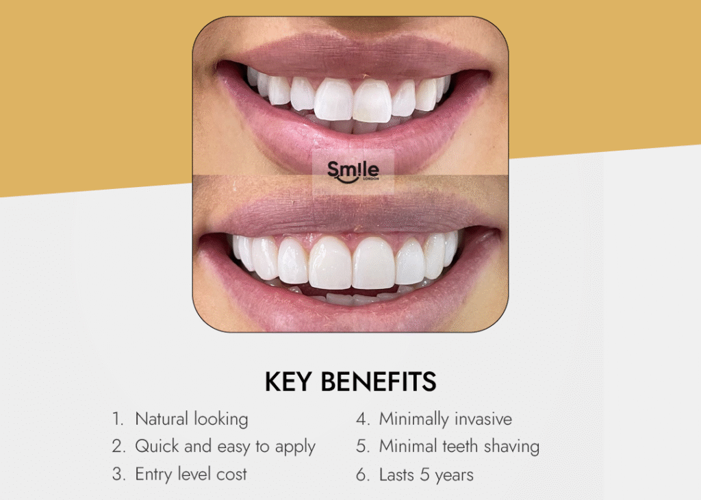 Before and after composite bonding for chipped tooth repair at Smile London